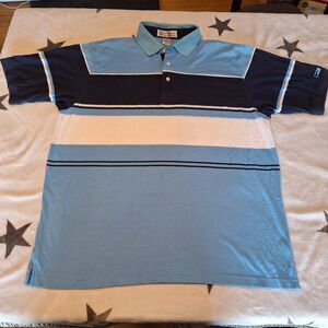 Vintage 90s Slazenger Men's XL Blue White Polo Shirt‎ Short Sleeve Golf Striped